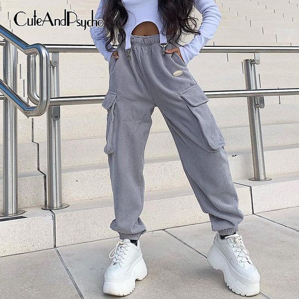 

streetwear oversized joggers women cargo pants high waisted corduroy sweatpants vintage big pockets wide leg pants cuteandpsycho, Black;white