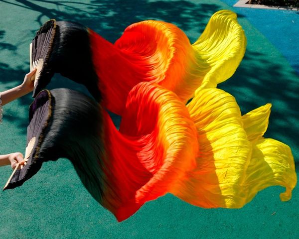 

2017 female pasang perut 100% sutra fan kerudung merah muda untuk ungu menjadi biru black + red +yellow1