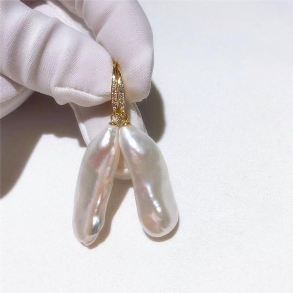 

new freshwater white natural pearl reborn keshi baroque11x28mm earrings 925 sterling silver hook
