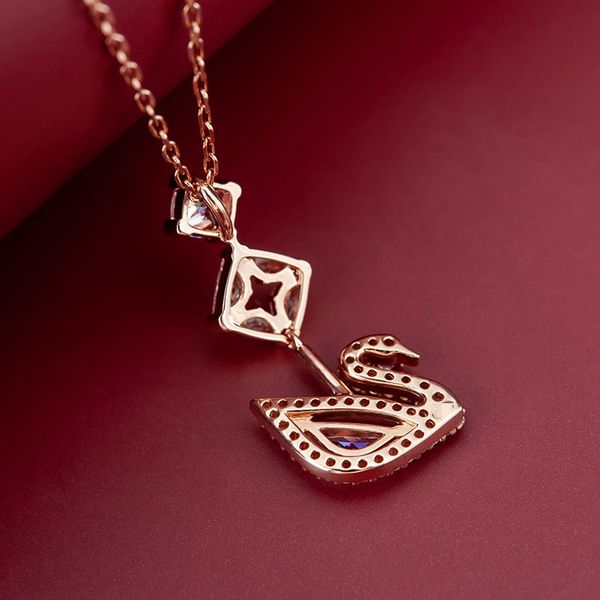 

luxury new long square diamond pink swan necklace blue diamond pendant female swarovski elements crystal clavicle chain wholesale fashion de, Silver