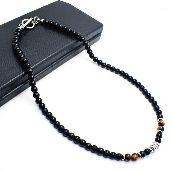 

chokers handmade natural stone beads obsidian chocker necklace stainless steel ot short neckless for men jewelry homme1, Golden;silver