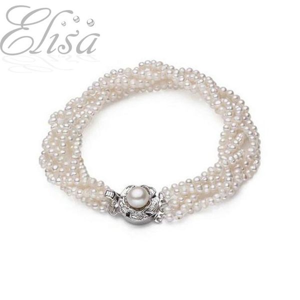 

charm bracelets 6 strands pearl natural freshwater pearls beads rare 2-3mm small white color elegant beautiful brace lace gift, Golden;silver