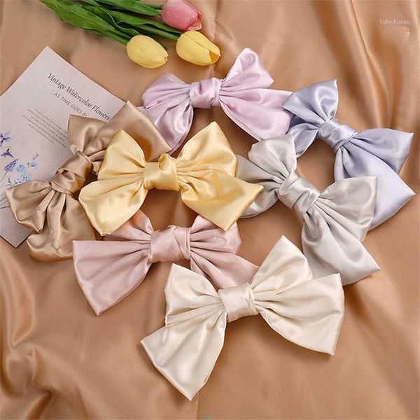 

10pcs/lot fashion ribbon hairgrips big bow hairpin for girls satin trendy teenager hair clip new cute barrette hair accessories1, Slivery;white