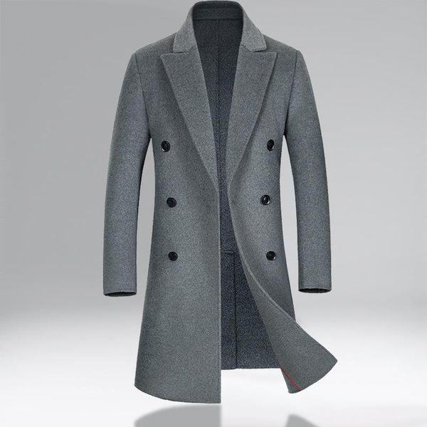 

men's wool & blends faced woolen overcoat handmade long slim double in autumn / winter 2021, Black