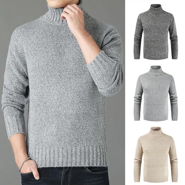 

2021 winter men's turtleneck sweater male warm slim fit pullover solid color knitted knitwear casual sweaters, White;black