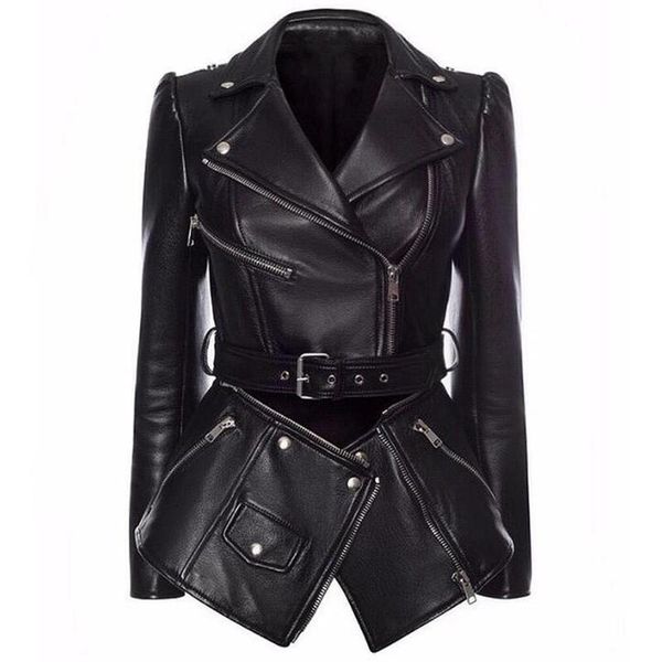 

rock motorcycle biker genuine leather jacket women zipper real sheepskin slim fit black jacket coat female 2020 winter autumn