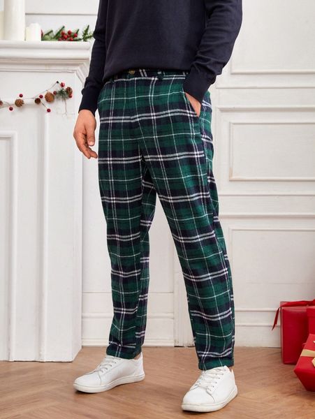 

men tartan slant pocket pants l1ra#, Black