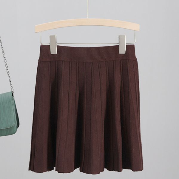 

2021 new autumn winter knit sweater pleated skirts women mini umbrella strechable high waist a-line above knee skirt 5gs0, Black