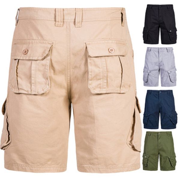 

mens cargo shorts fashion trend casual solid color short pants summer male multi-pocket five-point casual loose short pants, White;black