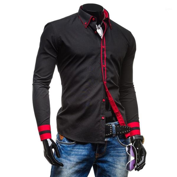 

wholesale- syb-new mens long sleeved dress shirts collar button unique design slim fit shirts1, White;black