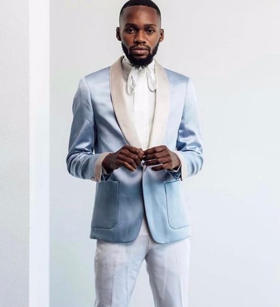 

men's suits & blazers 2021 two pieces business suit spring fashion solid slim wedding set vintage classic (blue blazer+white pants), White;black