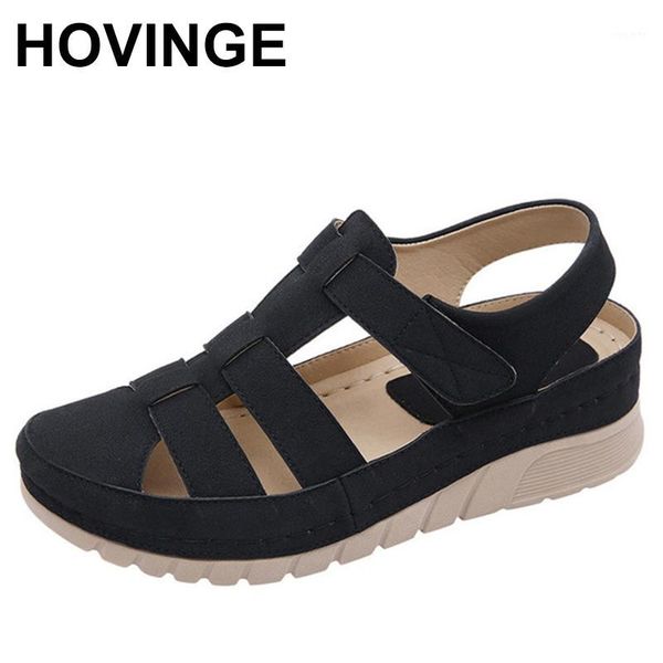 

hovinge 2020 women gladiator sandals shoes genuine leather hollow flat sandals ladies casual soft bottom summer shoes women1, Black