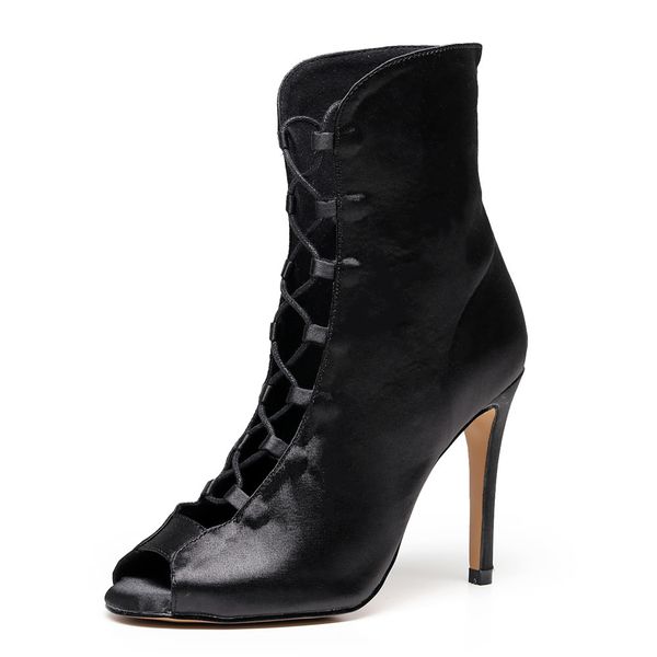 

ballroom outdoors woman size latin dancing shoes tap satin dance boots 7akf, Black