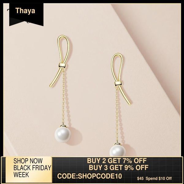 

thaya real s925 silver butterfly knot natural freshwater pearl earrings gold earring stud for women fine elegant jewelry gift, Golden;silver