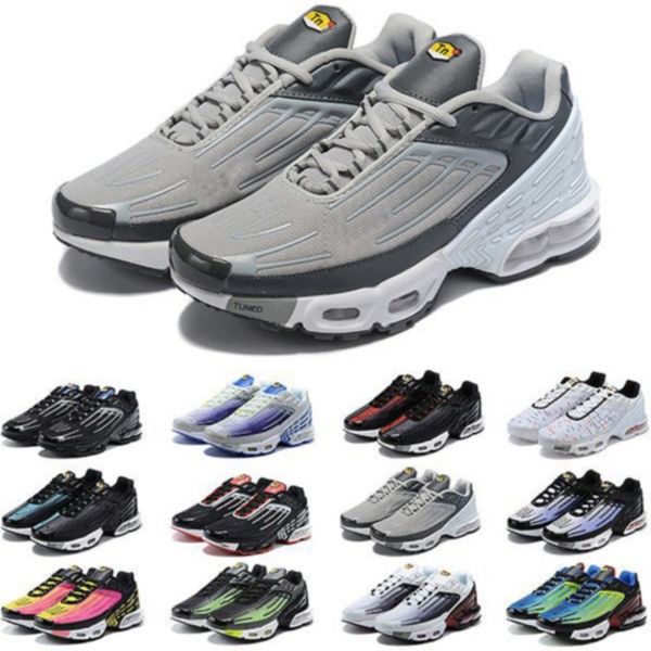 

grey tn plus 3 iii neon og running shoes sunset tn 3 triple black iridescent white chaussures bred mens trainers sports sneakers 40-45, White;red