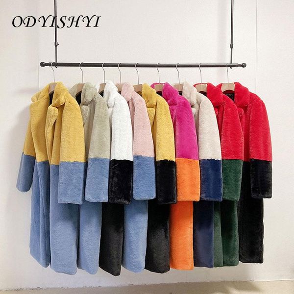 

women's fur & faux winter loose mink fleece coat parka women 2021 fashion stitching plush luxury long furs jacket female outwear warm d, Black