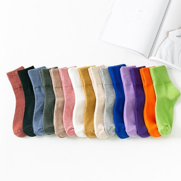 

trendy socks women's comfort forest retro solid color women's socks all-match threaded bright color mid-tu bbyokj, Black