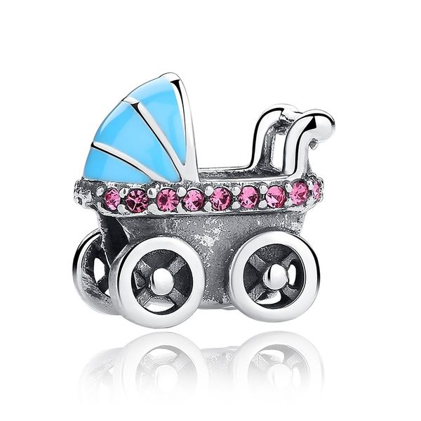 

pandach new spring collection 925 sterling silver baby stroller blue car charms fit bracelet diy accessories cmc010