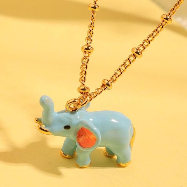 

chokers cartoon enamel elephant pendant necklace for women short charm wedding jewelry girl gift animal collares mujer moda, Golden;silver