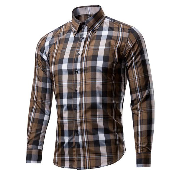 

men's casual shirts spring and autumn cotton polyester plaid shirt street star version long sleeve turn down collar, White;black