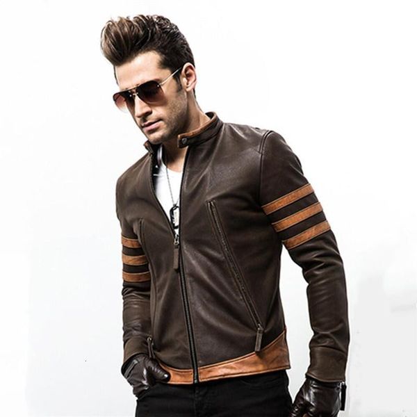 

high-end brand men's zipper leather jacket wolverine casual pu leather locomotive coat logan bomber jacket slim coat size m-5xl, Black