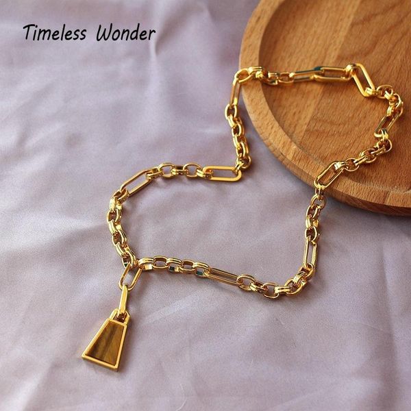 

timeless wonder brass geo charm chunky chains necklace women jewelry punk ins boho designer party bontique rare detachable 1439, Golden;silver