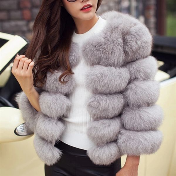 

women faux fur coat autumn winter jacket new fashion casual warm lady plus size imitation fox fur overcoat female long sleeves 201214, Black