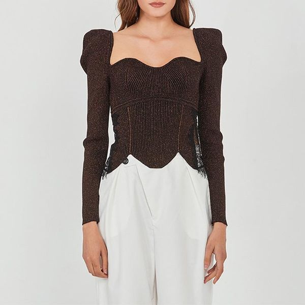 

2020 новые поступления мода квадратный воротник длинные винтажные оборудованные слоеные рукава квадратные шеи женские культурные вершины сек, White