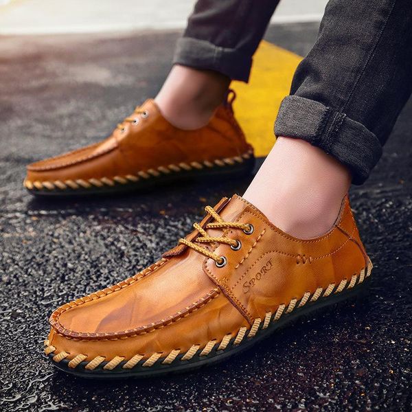 

british style men shoes business casual leather oxfords new 2019 autumn lace up men flats handmade men casual shoes 2a, Black