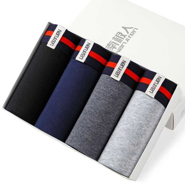 

4pcs/lot men's underwear boxers male panties cotton breathable man boxer solid underpants comfortable brand shorts mens boxers, Black;white
