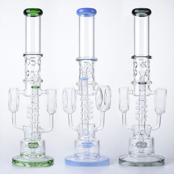 Irrigatore Perc Recycler Percolatore a spirale Narghilè Tipo dritto Stile Bong Pipa ad acqua con ciotola di vetro Olio Dab Rigs Narghilè 14mm Giunto femmina Vetro spesso WP2120