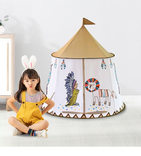 Tragbare Kinderzelt Kinder Wigwam Spielhaus Zelt für Kinder Prinzessin Schloss Tipi Hang Flag Baby faltbare Kinderzimmer Spielzeug LJ200923