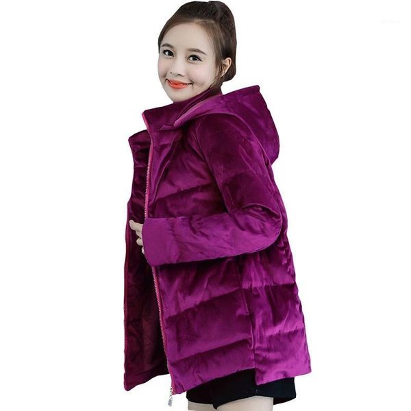 

gold velvet down jacket women 2019 winter new fashion light and thin hooded white duck feather basic coat female plus size hj1411, Black