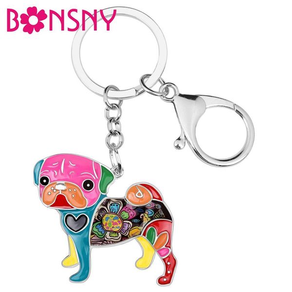 

bonsny enamel pug dog chains for women bag pendant keychain key ring car accessories new charms fashion jewelry gifts, Silver