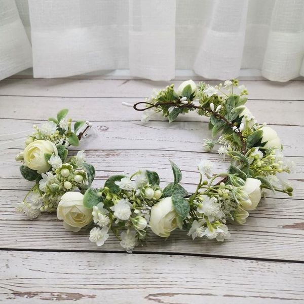 

gypsophila camellia flower crown wedding headband women hair accessories headdress girl floral garland wedding floral jllmvt