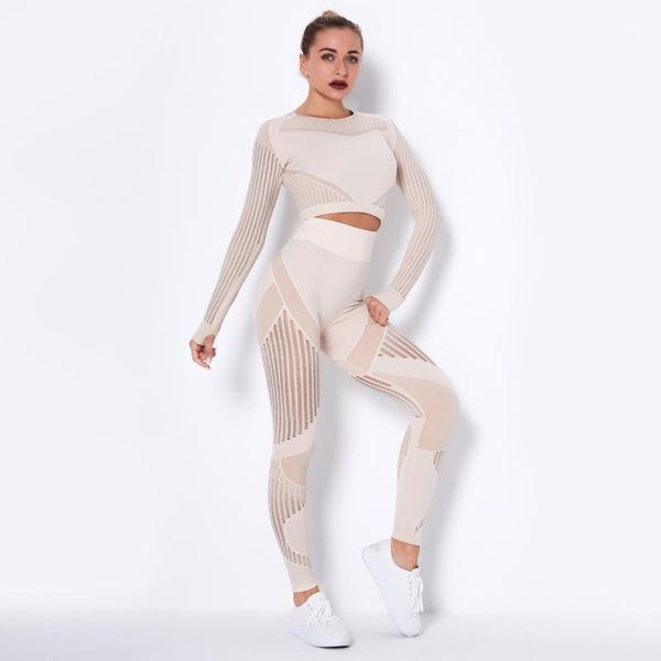 

yoga outfits seamless long sleeve sport set women workout sportswear gym clothing high waist leggings sports suit quick dry1, White;red