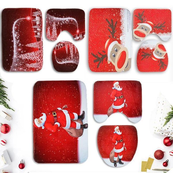 

3pcs christmas toilet carpet three-piece combination floor mat santa christmas mat1