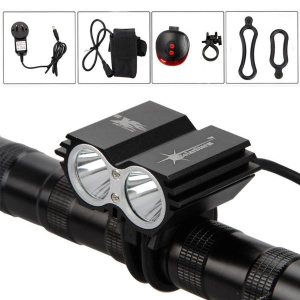 

solarstorm aluminum 6000lm 2x xm-l t6 led front bicycle lamp bike headlight +4x18650 battery pack+charger+red laser light1