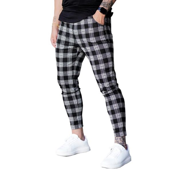 

pants men joggers sweatpants spring autumn streetwear trousers plaid casual sports mens pants, Black