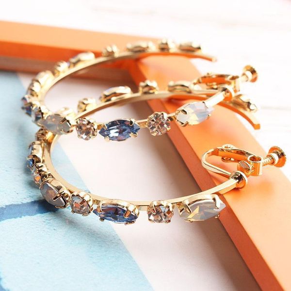 

lubov opal white and blue multilayer round hoop earrings shining gold color rhinestone earrings for wedding party1, Golden;silver