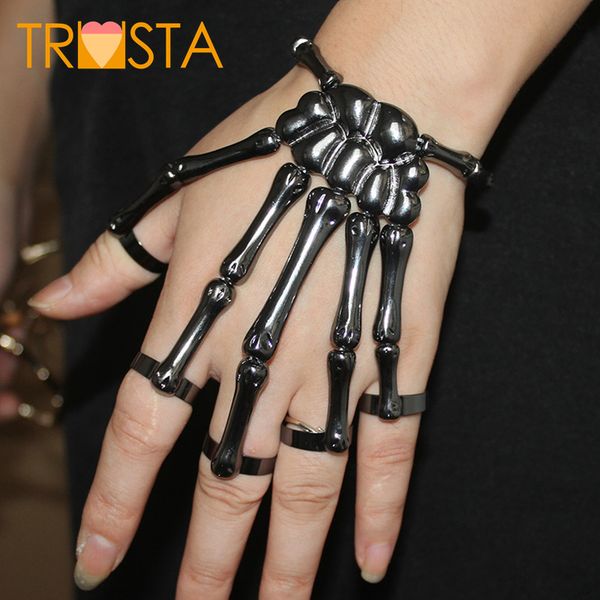 

drop shipping unique fashion style halloween hand 3 colour skull skeleton elastic bracelet bangle men women costume play party 200928, Black