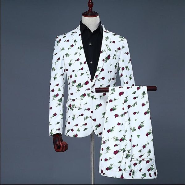 

men's suits & blazers men slim white printing groom wedding dress hairstylist suit jacket nightclub dj singer stage costumes, White;black