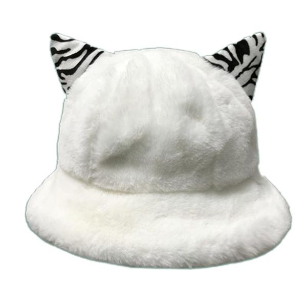 

women winter fuzzy plush dome bucket hat cute ears leopard fisherman cap, Blue;gray