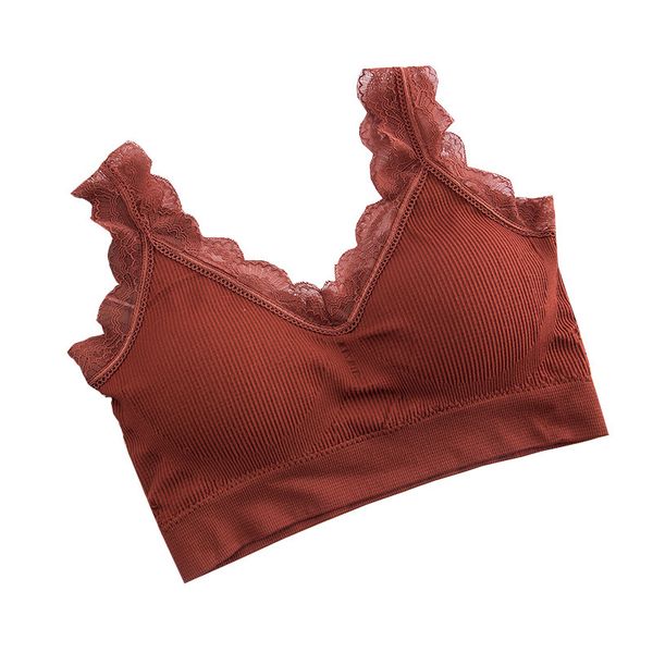 

cotton comfortable seamless one piece fitness push up bra women's lace wireless bras for women lingerie female intimates, Red;black