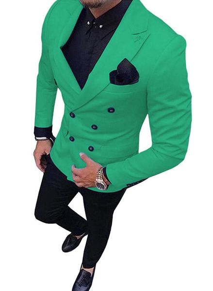 

2021 new green men's suit double-breasted 2-piece suit notch lapel blazer jacket tux & trousers for wedding party (jacket+pants, White;black