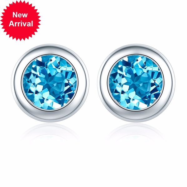 

hutang single stone earrings swiss z blue solid 925 silver fine shape jewelry for women present nova, Golden;silver