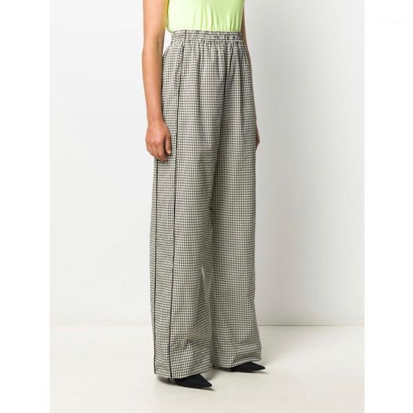

8.7 women retro houndstooth embroidered wide leg pants autumn plaid casual straight trousers 2020 new fashion, Black;white