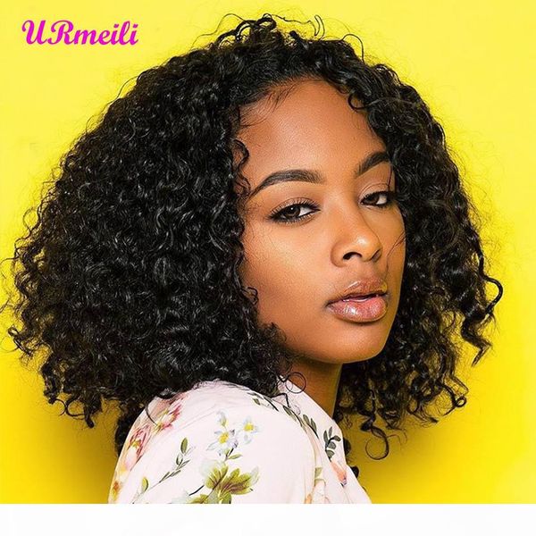 

glueless curly lace front human hair wigs middle part short bob wigs brazilian water weave remy hair for black women pre plucked, Black;brown