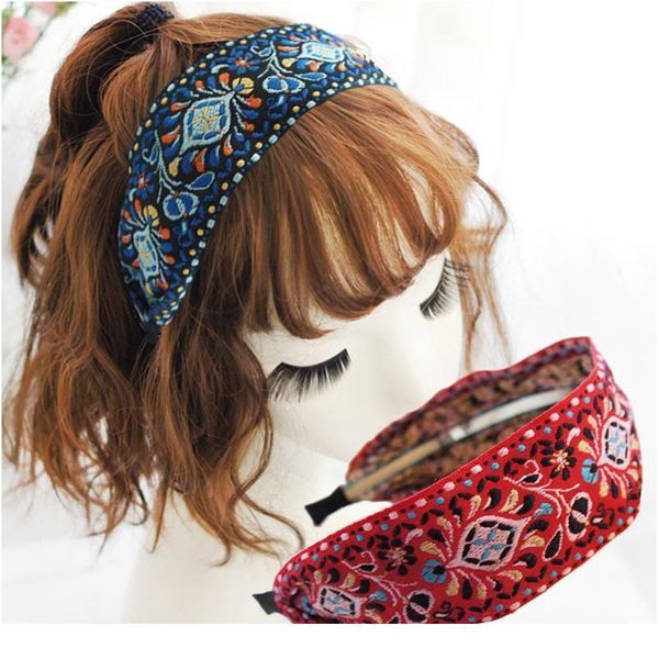 

fashion bohemian headbands new style embroidered floral hair accessories sweet width hair hoop women yoga qylexq