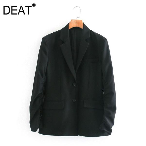

deat] 2020 spring autumn new fashion tide v-neck single-breasted solid color long sleeve folds women blazer coat 13u880, White;black